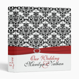1" Red, White and Black Damask Wedding Binder