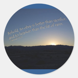 1 Samuel 15:22 Sunset Classic Round Sticker