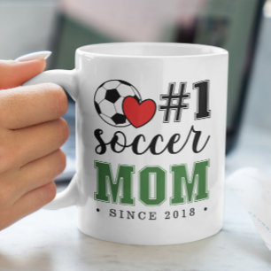 #1 Soccer Mom Green Font Red Heart Coffee Mug