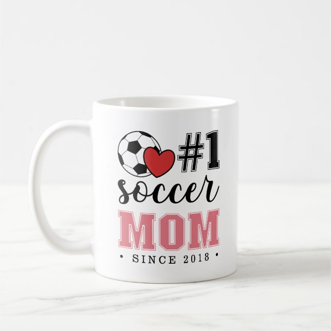 #1 Soccer Mom Pink Font Red Heart Coffee Mug (Left)
