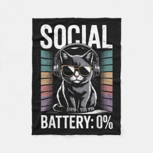 1% Social Battery Sarcastic Funny Introverted Cat  Fleece Blanket