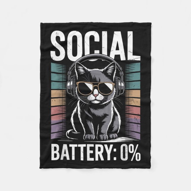1% Social Battery Sarcastic Funny Introverted Cat  Fleece Blanket (Front)