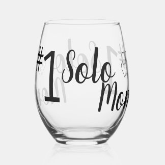 #1 Solo Mom Single Parent Drinkware Set Stemless Wine Glass