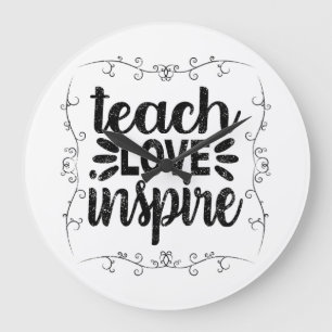 1- Teach Love Inspire Shirt, Retro Vintage Teacher Large Clock
