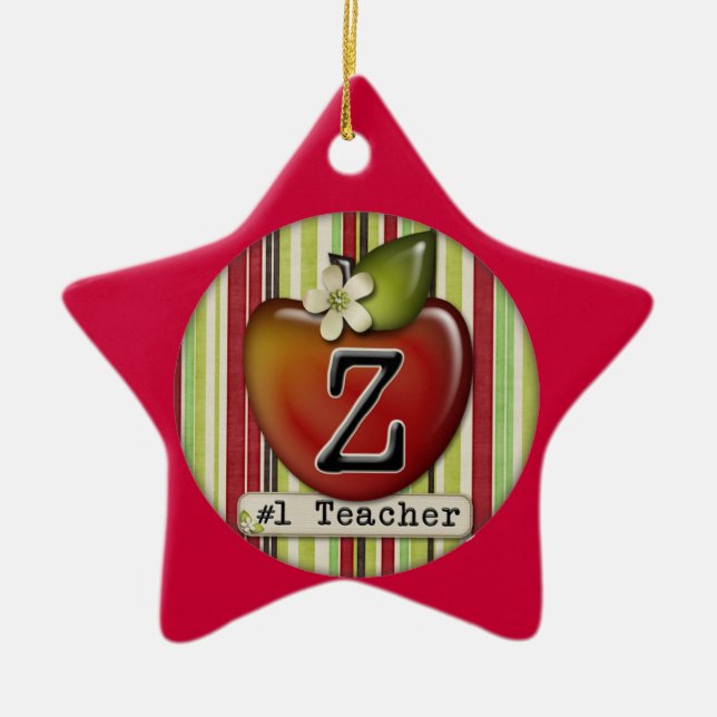 #1 teacher apple initial letter Z Ceramic Ornament (Front)