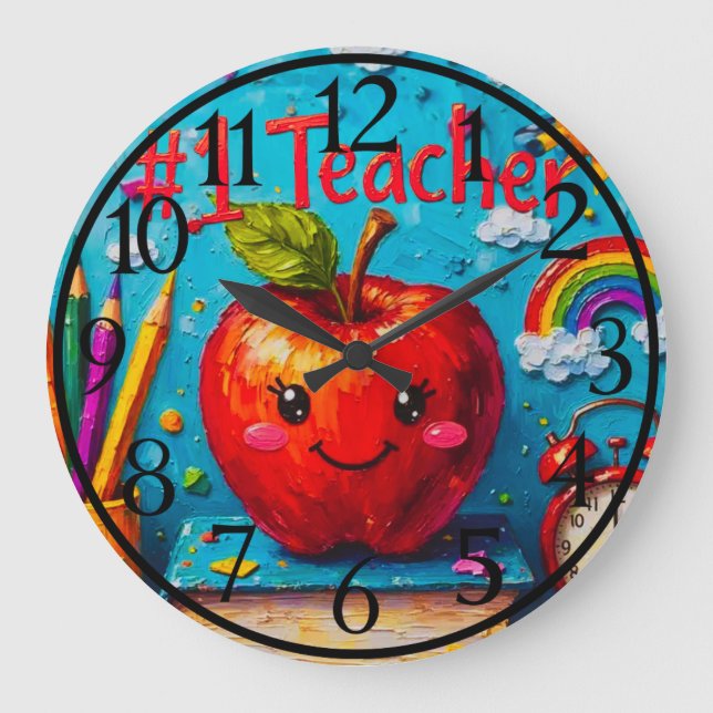 #1 Teacher Appreciation Illustration  Large Clock (Front)