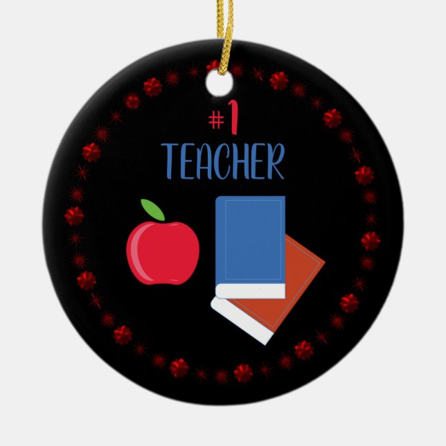 #1 Teacher Ceramic Ornament (Front)