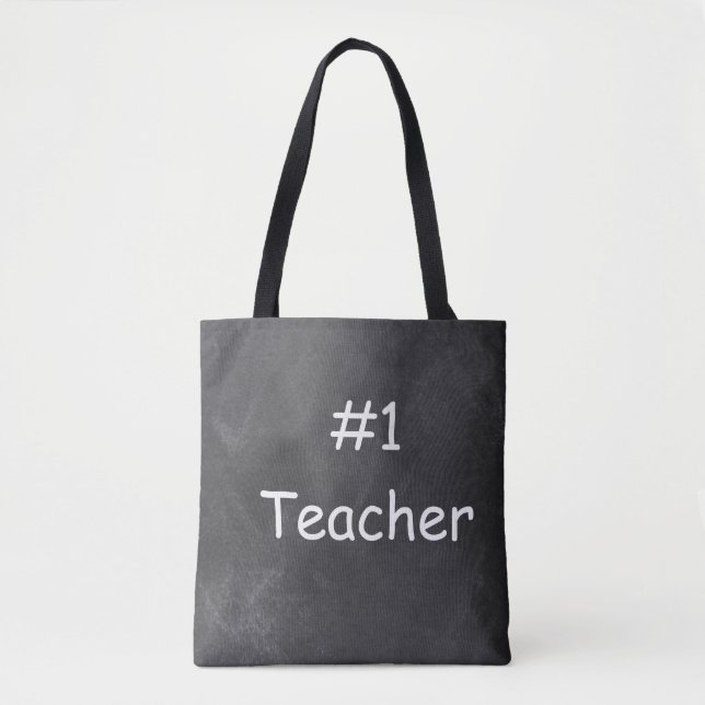#1 Teacher Chalkboard Design Gift Idea Tote Bag (Front)
