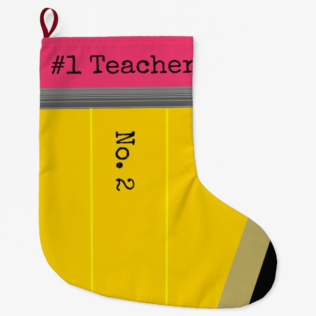 #1 Teacher - No2 Pencil Christmas Stocking (Front)