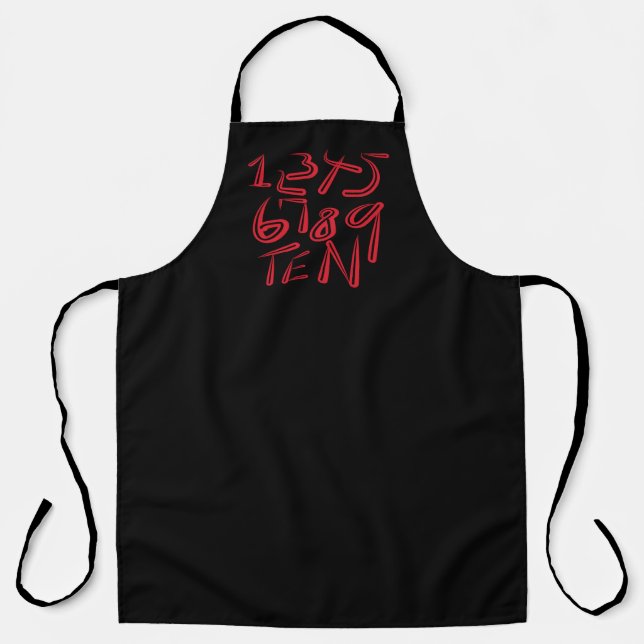 1 Thru Ten Typography In Red On Black Pattern Apron (Front)