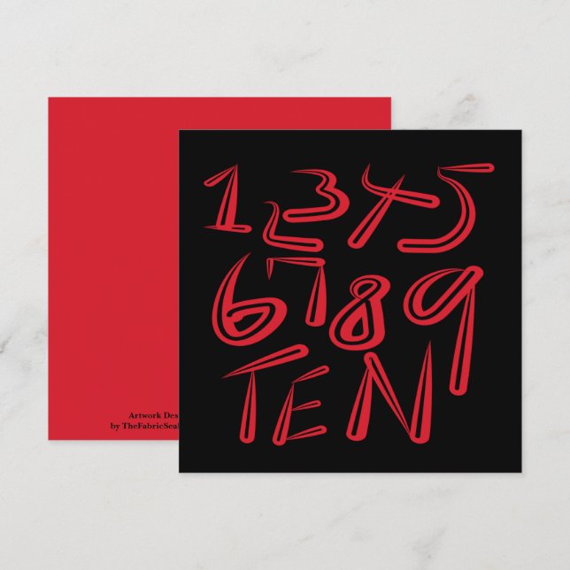 1 Thru Ten Typography In Red On Black Pattern Card (Front/Back)