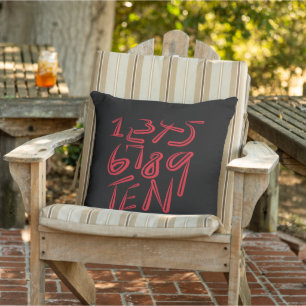 1 Thru Ten Typography In Red On Black Pattern Outdoor Pillow