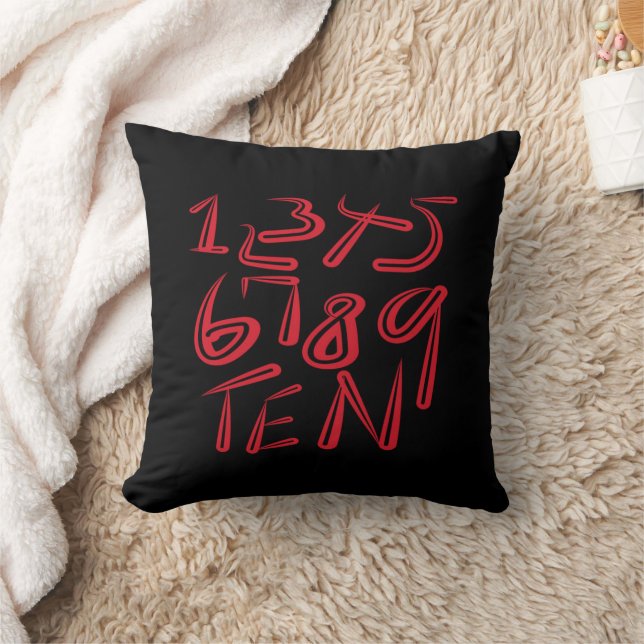 1 Thru Ten Typography In Red On Black Pattern Throw Pillow (Blanket)