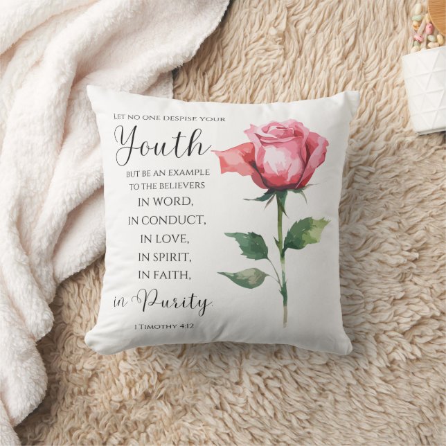 1 Timothy 4:12 - Youth Bible Verse Flower Throw Pillow (Blanket)