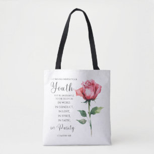 1 Timothy 4:12 - Youth Bible Verse Flower Tote Bag