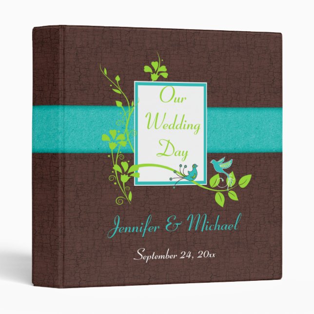 1" Turquoise Green Brown Crackle Wedding Binder (Front/Spine)