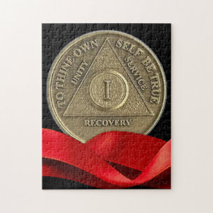 1 Year AA Anniversary Coin Red Ribbon Jigsaw Puzzle