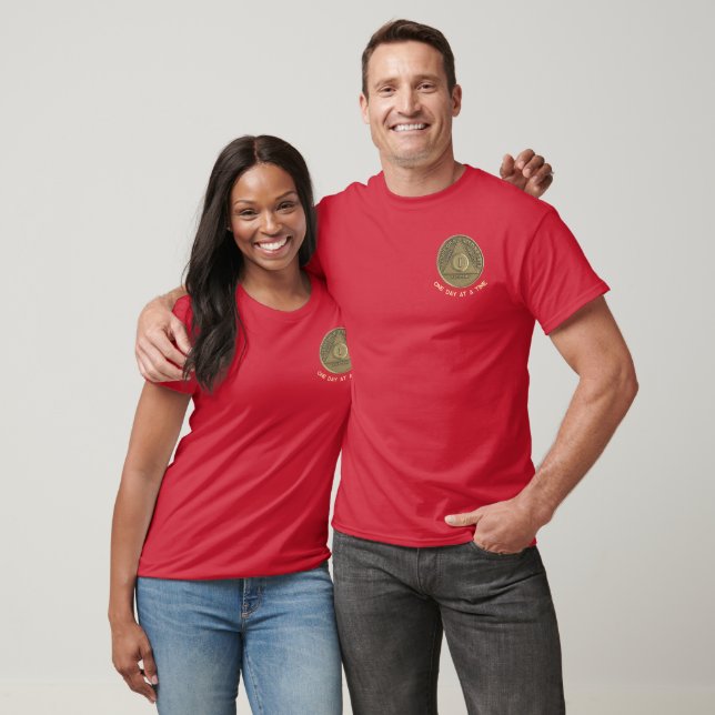1 Year AA Sober Coin Logo with CUSTOM TEXT T-Shirt (Unisex)