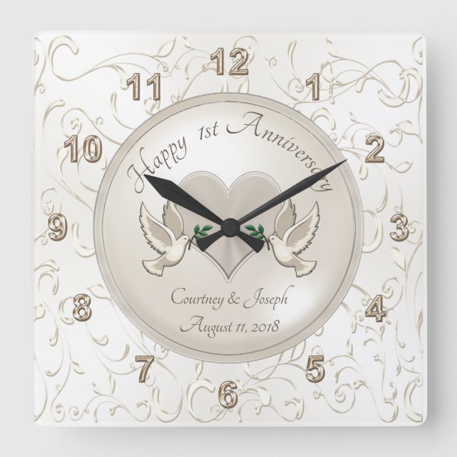 1 Year Anniversary Gifts for Wife and Husband Square Wall Clock (Front)
