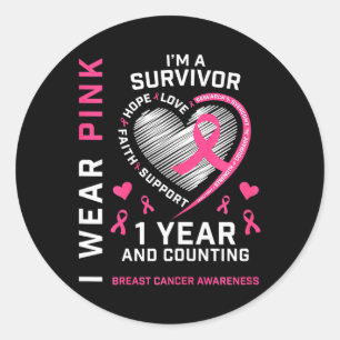 1 Year Cancer Free Mom Pink Awareness Breast Cance Classic Round Sticker