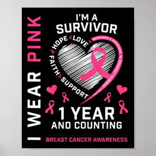 1 Year Cancer Free Mom Pink Awareness Breast Cance Poster