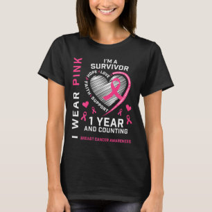 1 Year Cancer Free Mom Pink Awareness Breast Cance T-Shirt