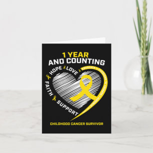 1 Year Cancer Survivor Gold Childhood Cancer Aware Card
