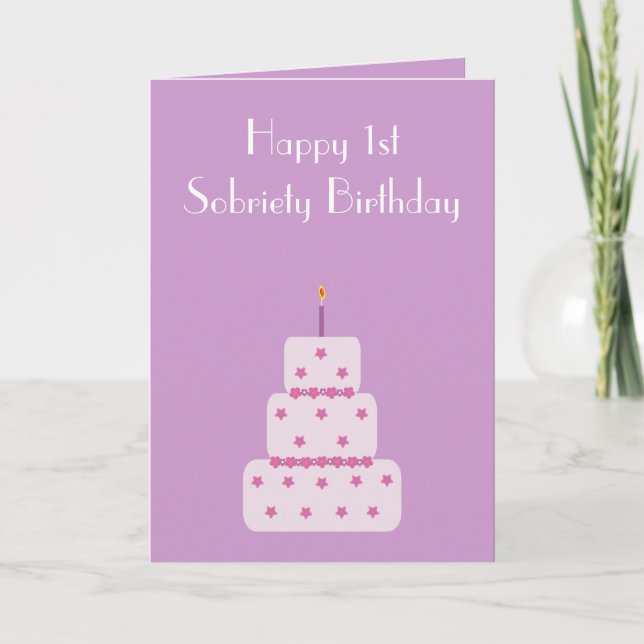 1 year milestone sobriety birthday cake card (Front)
