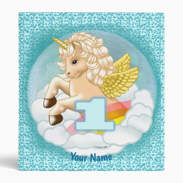 1 year old Birthday Unicorn custom binders (Front)