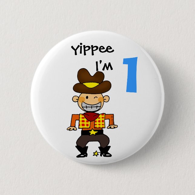 1 year old cowboy 2 inch round button (Front)