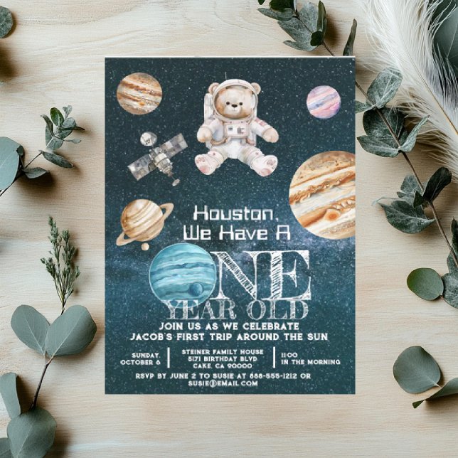1 Year Old Outer Space Astronaut Birthday  Invitation (Creator Uploaded)