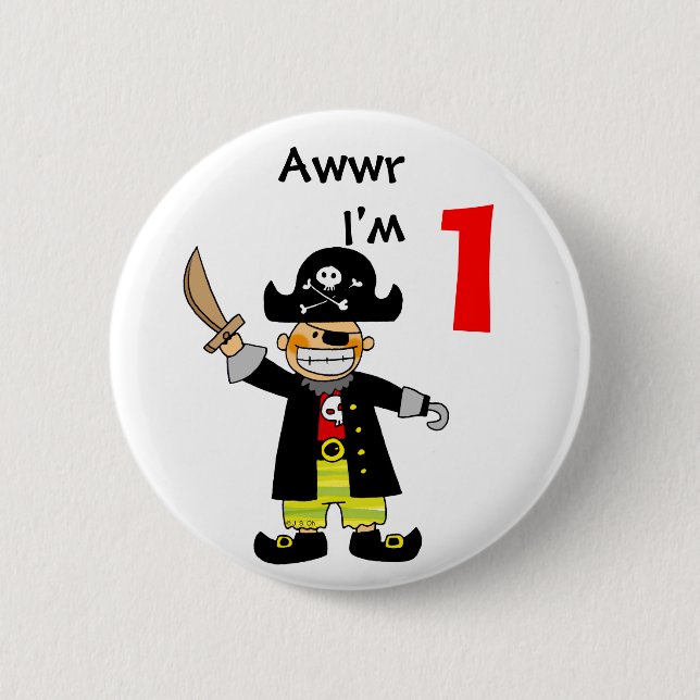 1 year old pirate boy 2 inch round button (Front)