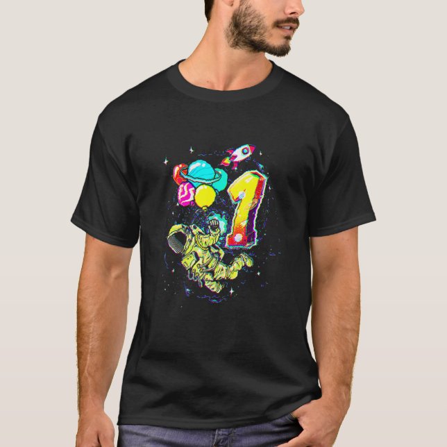 1 Year Old Space Solar Astronaut Planets 1st Birth T-Shirt (Front)