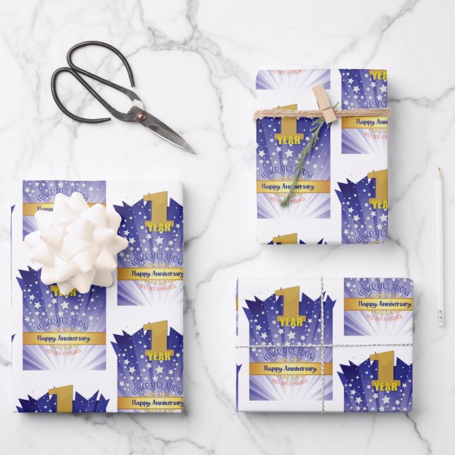 1 Year Recovery Anniversary Bold Numeral Wrapping Paper Sheet (Front)