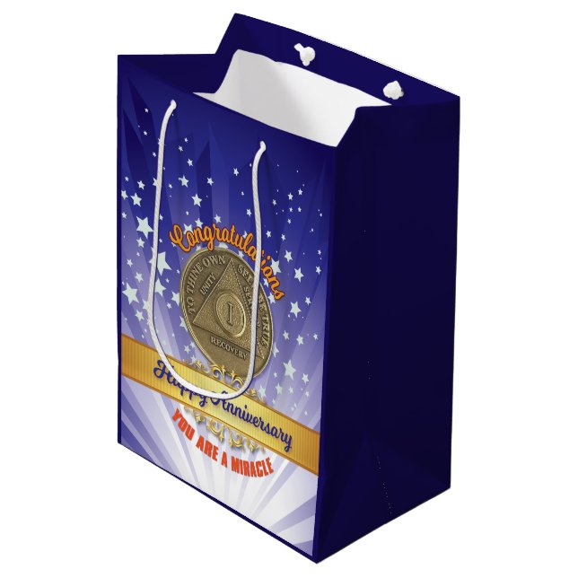 1 Year Recovery Coin Anniversary You Are A Miracle Medium Gift Bag (Front Angled)