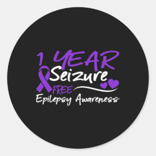 1 Year Seizure Free Epilepsy Awareness Month Purpl Classic Round Sticker