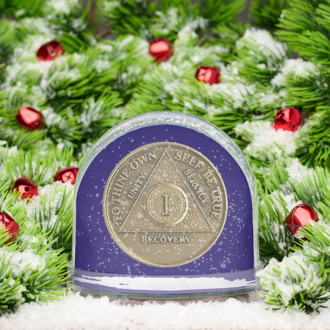 1 Year Sober AA Recovery Anniversary Coin Snowglobe (Christmas)