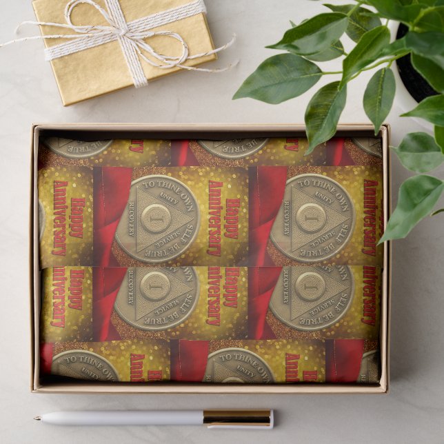 1 Year Sober Anniversary Coin Glitter Tissue Paper (Gift)