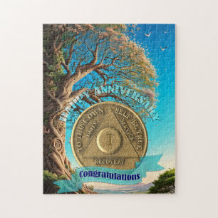 1 Year Sober Anniversary Coin Tree of Life Jigsaw Puzzle