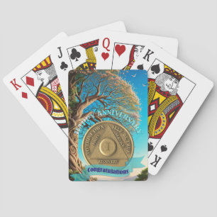 1 Year Sober Anniversary Coin Tree Of Life Playing Cards