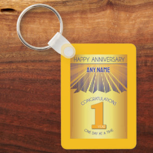 1 Year Sober Anniversary   Golden Ray 12 Step Keychain
