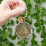 1 Year Sober Anniversary Medallion Gift Keychain<br><div class="desc">One Year. Wow! Happy Anniversary Celebrant! Sober. Clean. Whatever it it, that's amazing!! One Day at a Time. Check out this excellent clear image of an authentic traditional bronze sober medallion coin turned into a milestone remembering gift. The Quotation on medallion is from Shakespeare's Hamlet ‘This above all: to thine...</div>