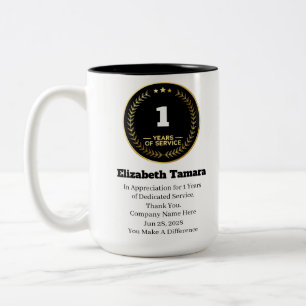 1 Year Work Anniversary Employee Appreciation Two-Tone Coffee Mug