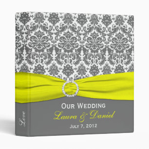 1" Yellow, Grey, and White Damask Wedding Binder