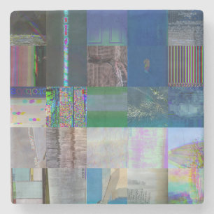 1C9984DA Glitch Art Digital Distortion Vaporwave Stone Coaster