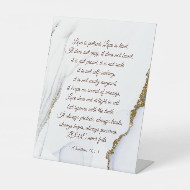 1Corinthians 13:4-8 Love is Patient Bible Verse Pedestal Sign (Front)