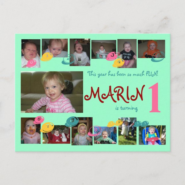 1er anniversaire 12 mois photo carte postale (Devant)