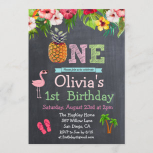 1er anniversaire Aloha Luau Invitation tropicale