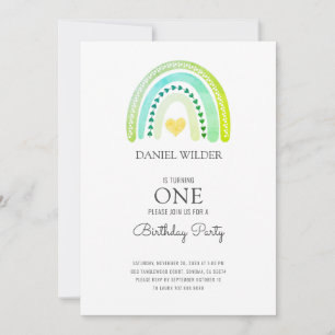 1er anniversaire aquarelle Rainbow Invitation