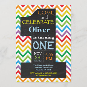 1er anniversaire Boy Rainbow Chalkboard Invitation